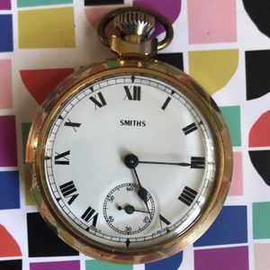 Antique Vintage UK Smiths OpenFace Roman Numerals Hunters Pocket Watch. Works!